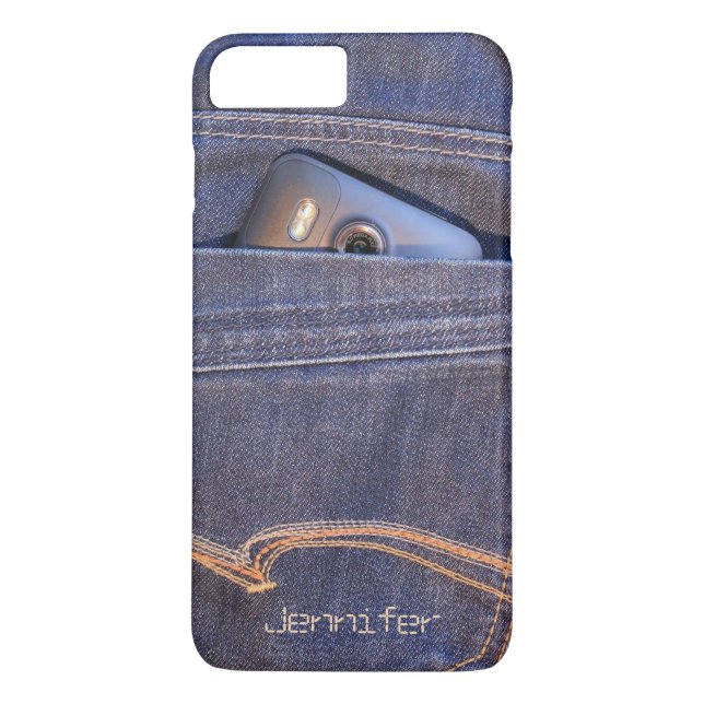 Funda De Case-Mate Para iPhone Teléfono fotográfico en jeans demin nombre de mono (Reverso)