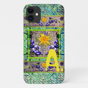 Funda Para iPhone 11 Teléfono monograma Dandelion Bluebell Denim Spring