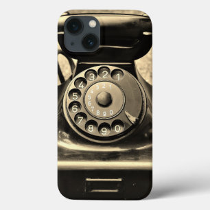 Funda Para iPhone 13 Teléfono rotatorio vintage sepia negra foto