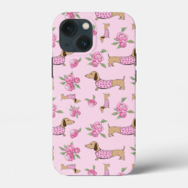 Funda Para iPhone 13 Mini Teléfono Temático De Dachshund Floral Rosa