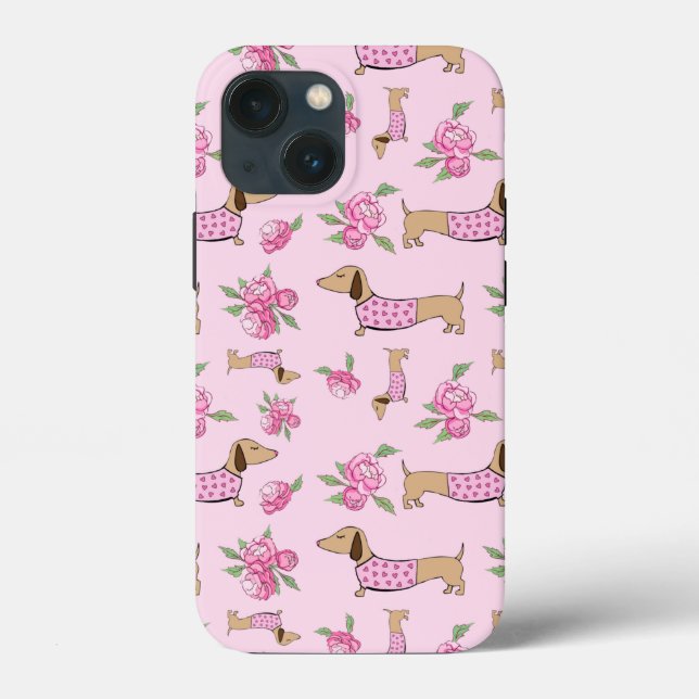 Funda De Case-Mate Para iPhone Teléfono Temático De Dachshund Floral Rosa (Reverso )