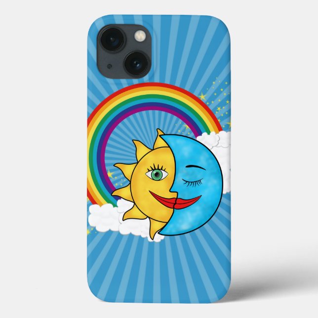 Funda De Case-Mate Para iPhone Tema celestial Sol Luna Arcoiris (Reverso)