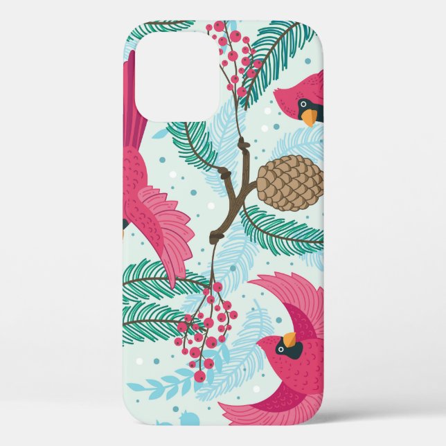 Funda De Case-Mate Para iPhone Tema Del Invierno: Patrón Cardenal Rojo. (Reverso )