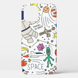 Funda Para iPhone 12 Tema espacial en el ilustracion estilo doodle