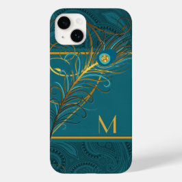 Funda Para iPhone 14 Plus De Case-Mate Tema Verde azulado monogramado y pavo real dorado