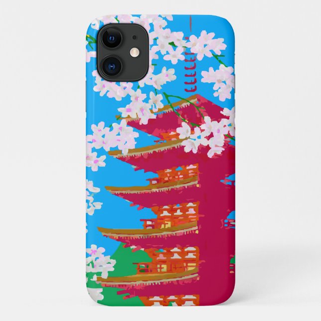 Funda De Case-Mate Para iPhone Templo japonés con la flor de cerezo (Reverso)