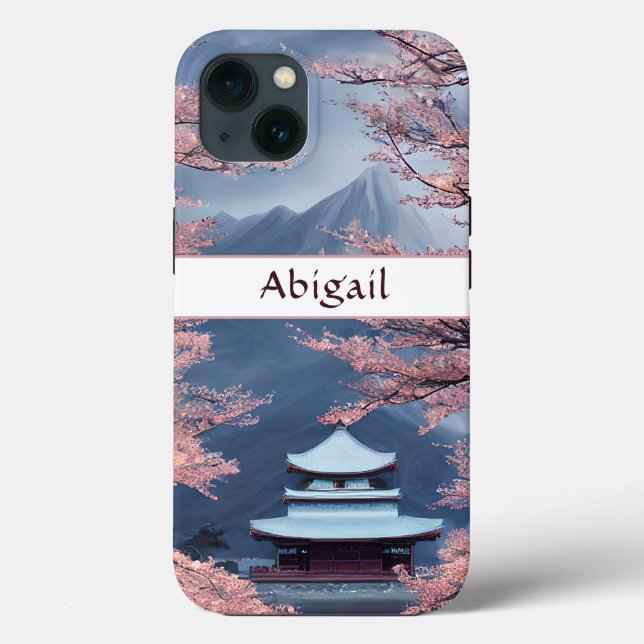 Funda De Case-Mate Para iPhone Templo japonés personalizado, flores de cerezo (Reverso )