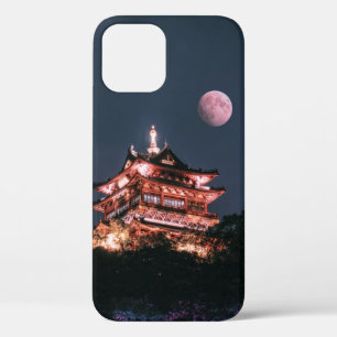FUNDA PARA iPhone 12 TEMPLO MARRÓN Y BLANCO BAJO LUNA COMPLETA