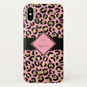 Funda Para iPhone X Tendencias Negro Rosa y Leopardo Impreso en Oro M