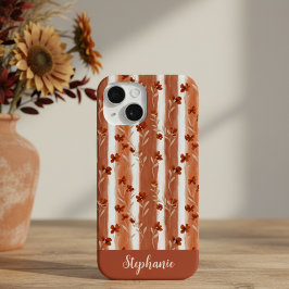 Funda Para iPhone 15 Terracotta Wildflower Monogram Boho