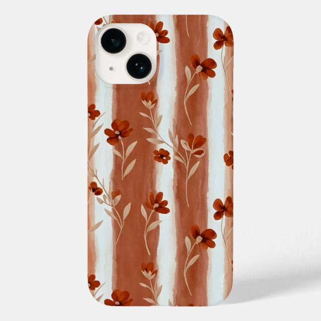 Funda De Case-Mate Para iPhone Terracotta Wildflower Stripe (Reverso )