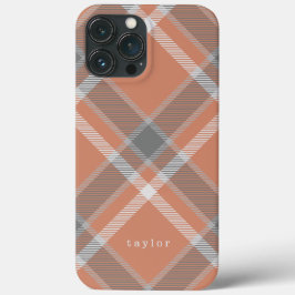 Funda Para iPhone 13 Pro Max Terracotta y tartán gris con nombre