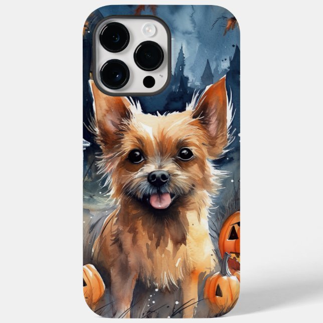 Funda De Case-Mate Para iPhone Terrier australiano de Halloween con calabazas tem (Reverso )