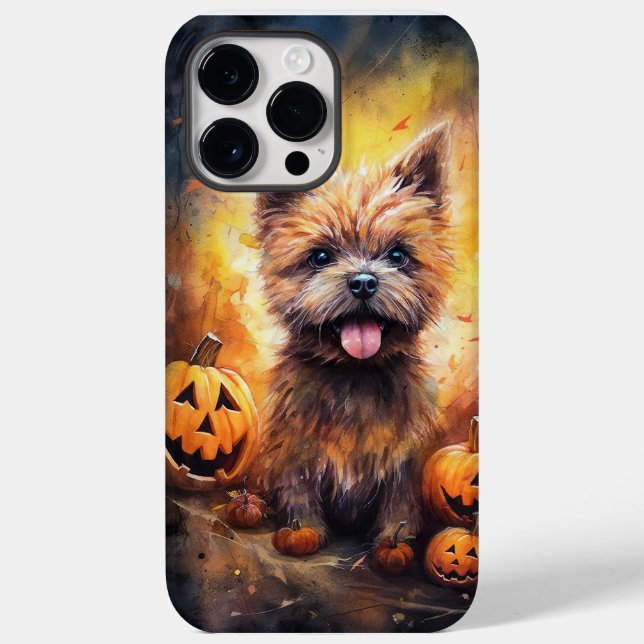 Funda De Case-Mate Para iPhone Terrier de Cairn de Halloween con calabazas aterra (Reverso )