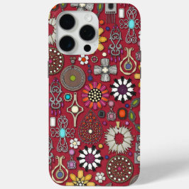 Funda Para iPhone 15 Pro Max tesoros de joyas boho rojo