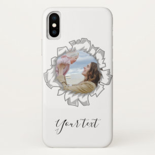 Funda Para iPhone X Texto de foto personalizado elegante y blanco
