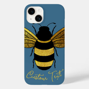 FUNDA PARA iPhone 14 DE Case-Mate TEXTO DE LA BOMBERÍA NEGRA DORADA BEE DENIM BLUE