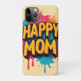 Funda Para iPhone 11 Pro Texto de Mamá Feliz con Salpicaduras de Pintura Br