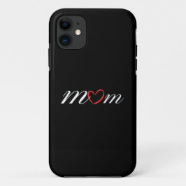 Funda Para iPhone 11 Texto elegante de mamá o Mamá con corazón rojo par