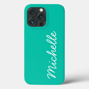 Funda Para iPhone 13 Pro Texto o nombre personalizado de color verde y blan