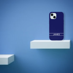 Funda Para iPhone 15 Texto personalizable Azul marino y blanco modern