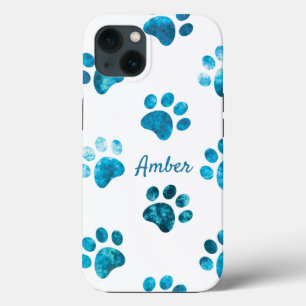 Funda Para iPhone 13 Texto Personalizado de Huella de Pata con Turquesa