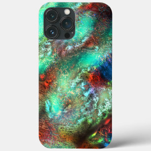 Funda Para iPhone 13 Pro Max Textura abstracta muy modelada en tonos rojos verd