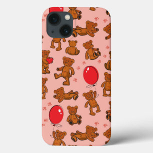 Funda Para iPhone 13 Textura Con Osos De Teddy, Corazones
