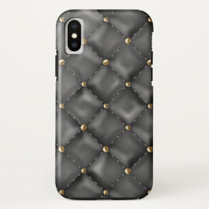 Funda Para iPhone XS Textura de cuero brillante con perlas de oro