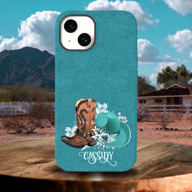 Funda De Case-Mate Para iPhone Textura de cuero cowgirl turquesa marrón (Leather texture cowgirl brown turquoise Case-Mate iPhone case)