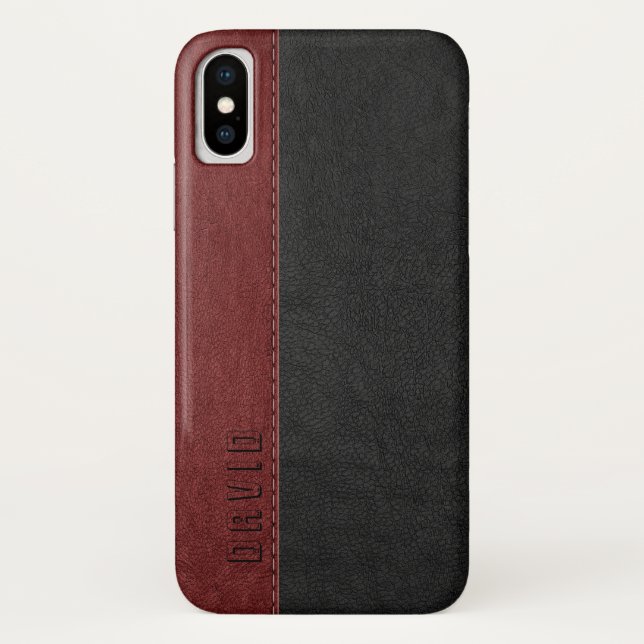 Funda De Case-Mate Para iPhone Textura de cuero de imitación de color negro y roj (Reverso)