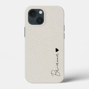 Funda Para iPhone 13 Mini Textura de cuero marfil escritura de corazón minim