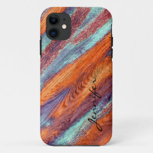 Funda Para iPhone 11 Textura de grano de madera de color retro #2