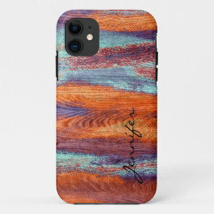 Funda Para iPhone 11 Textura de grano de madera de color retro #3