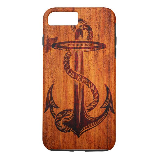 Funda De Case-Mate Para iPhone Textura de madera (ancla) (Reverso)