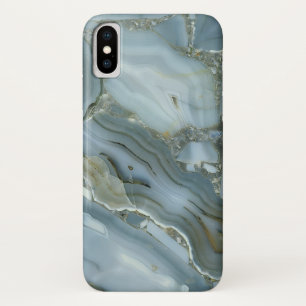 Funda Para iPhone X Textura de Mármol Azul Verde Turquesa Arañada