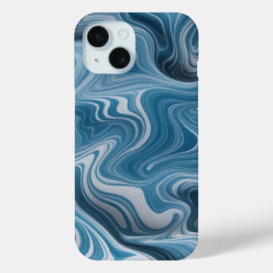 Funda Para iPhone 15 Textura de mármol blanco azul en 3D