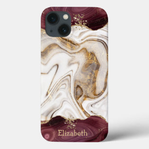 Funda Para iPhone 13 Textura de mármol burgundy dorado marrón blanco fr