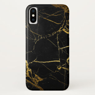 Funda Para iPhone X Textura de mármol negro y oro de lujo