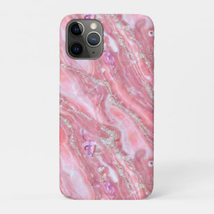Funda Para iPhone 11 Pro Textura De Mármol Rosa Faux Con Purpurina De Plata
