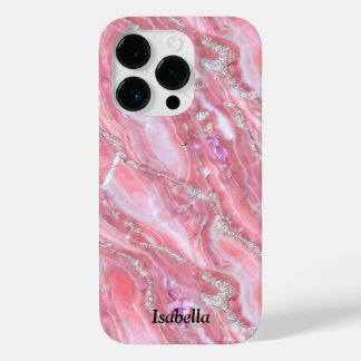 Funda Para iPhone 14 Pro De Case-Mate Textura De Mármol Rosa Faux Con Purpurina De Plata