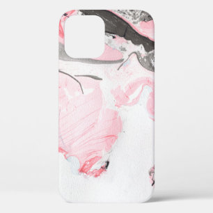 Funda Para iPhone 12 Textura de mármol rosa y negro. Dibujo de mano