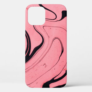 Funda Para iPhone 12 Textura de mármol rosa y negro. Pintado de mano