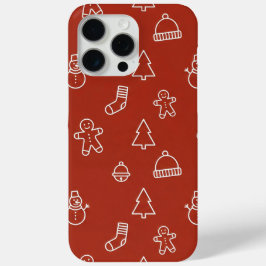 Funda Para iPhone 15 Pro Max textura de Navidad roja con elementos festivos