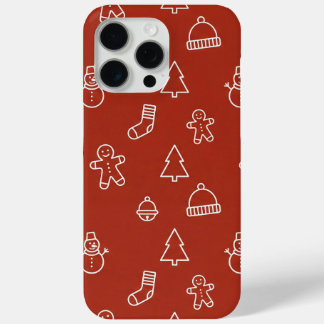 Funda Para iPhone 15 Pro Max textura de Navidad roja con elementos festivos