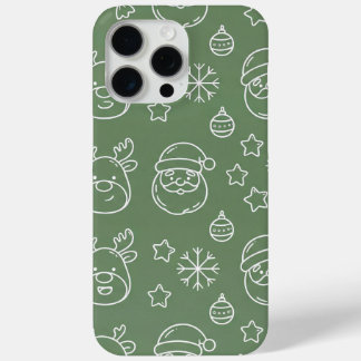 Funda Para iPhone 15 Pro Max Textura de Navidad verde con elementos festivos