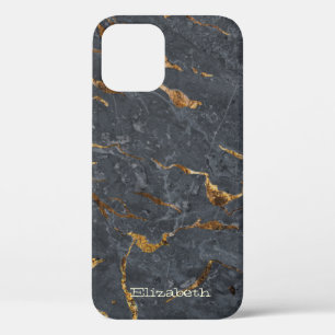 Funda Para iPhone 12 Textura de Piedra de Mármol Frío Gris Dorado