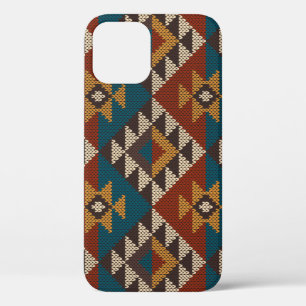 Funda Para iPhone 12 Textura de punto de lana tribal azteca.