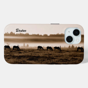 Funda Para iPhone 15 Textura de sépia de época rústica para caballos