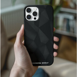 Funda Para iPhone 15 Pro Textura Geométrica Negra Nombre de Monograma Elega